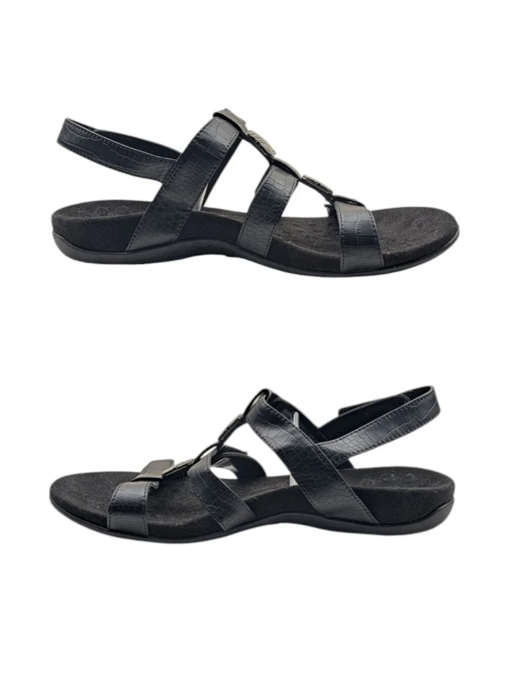 Vionic Amber Black Embossed Orthotic Sandals Wide 10 S4211 - Picture 6 of 12